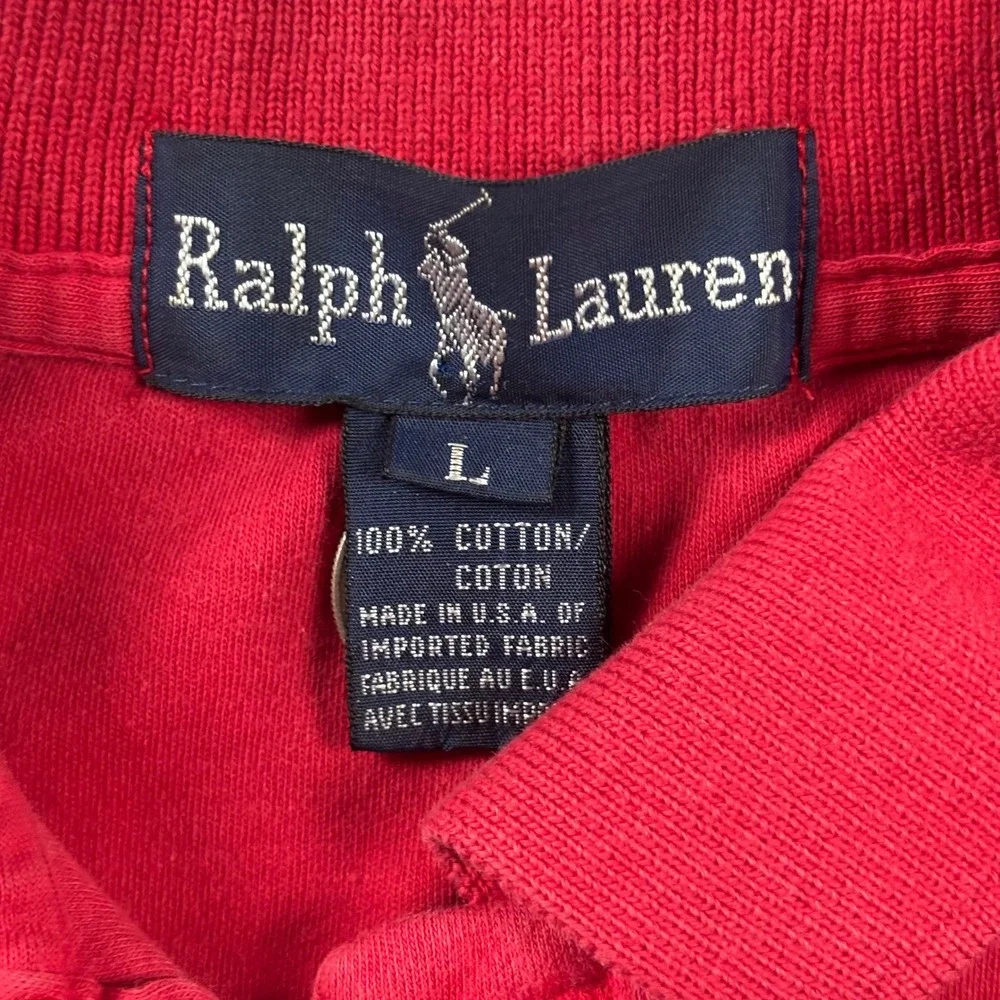 Vintage 90s Made In USA Ralph Lauren Preppy Red Polo Shirt Pony Logo Large